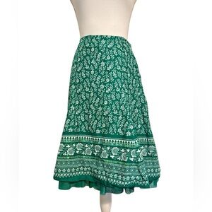 Green and White Floral Midi Skirt